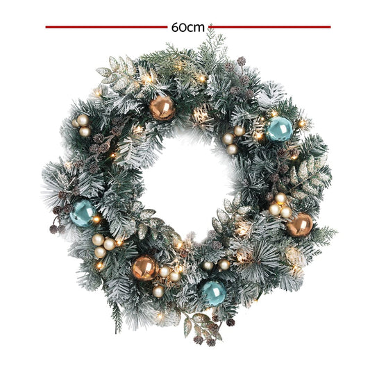 Jingle Jollys Occasions > Christmas > Christmas Wreaths & Garlands Jingle Jollys 60cm Christmas Wreath with LED Lights Snowy Garland Xmas Decor