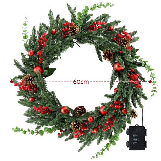 Jingle Jollys Occasions > Christmas > Christmas Wreaths & Garlands Jingle Jollys 60cm Pre-Lit Christmas Wreath LED Light Front Door Xmas Decor Garland
