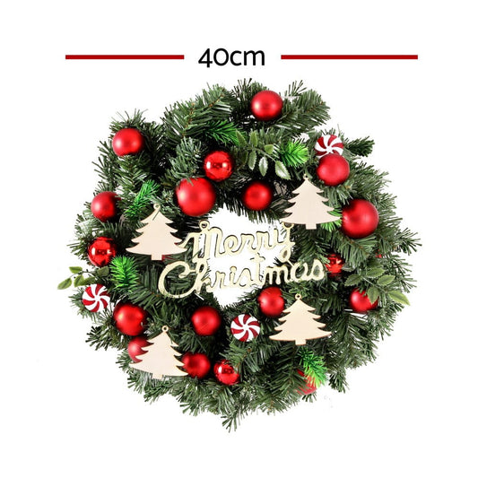 Jingle Jollys Occasions > Christmas > Christmas Wreaths & Garlands Jingle Jollys Christmas Wreath 40CM Xmas Garland Baubles Ornaments Party Decor