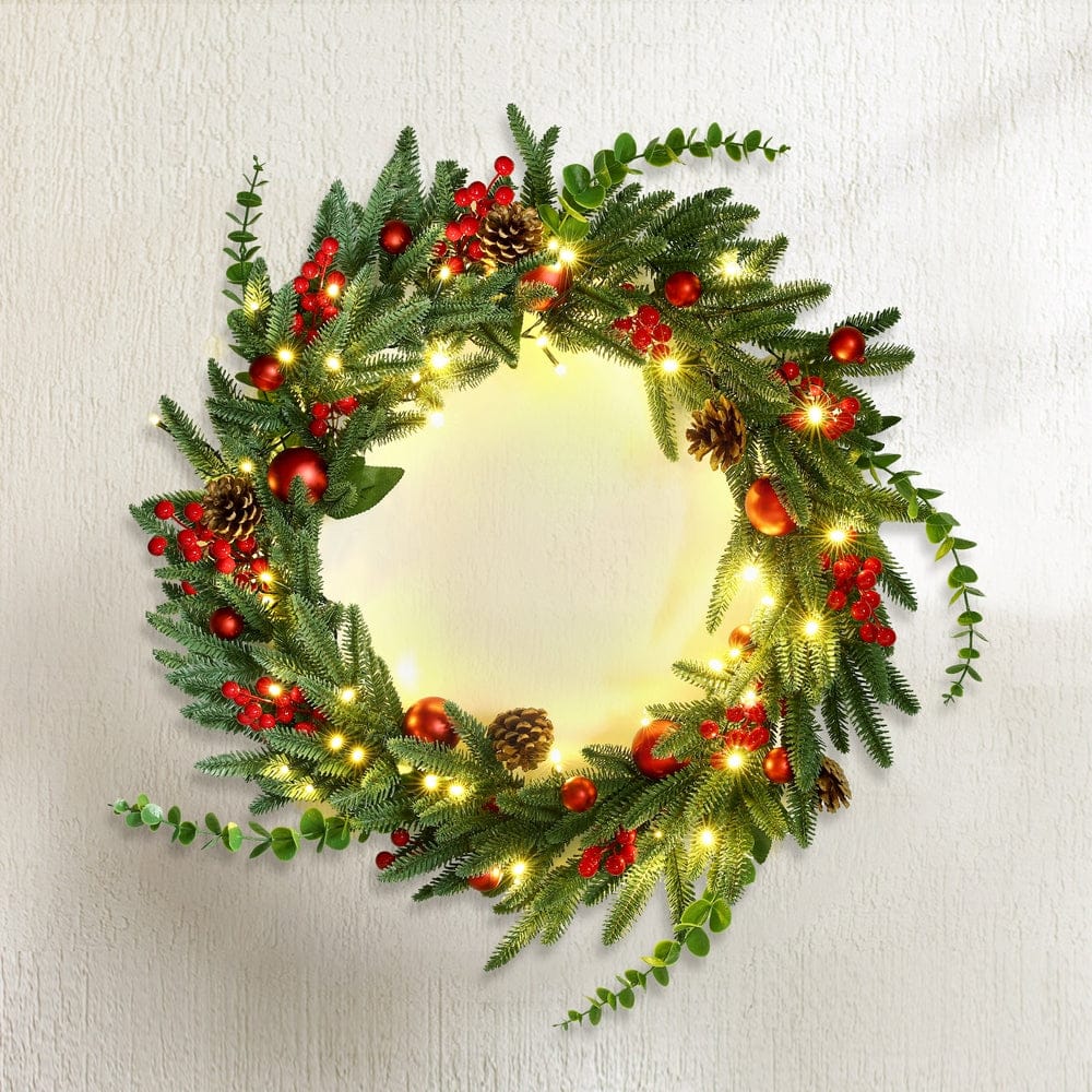 Jingle Jollys Occasions > Christmas > Christmas Wreaths & Garlands Jingle Jollys Christmas Wreath 60CM LED Garland Berries Pine Cones Party Decor