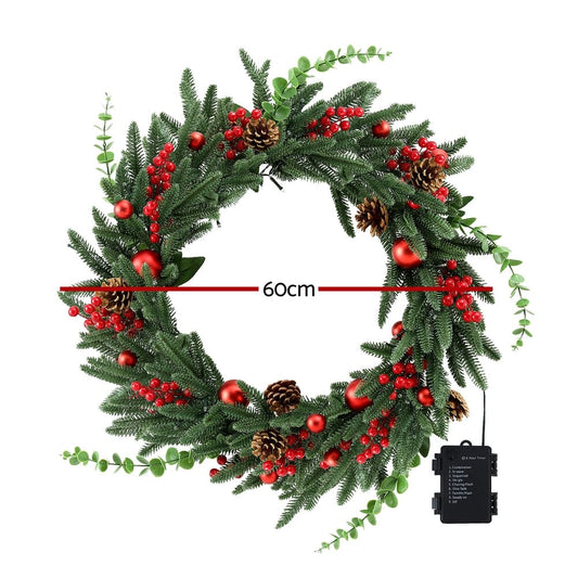 Jingle Jollys Occasions > Christmas > Christmas Wreaths & Garlands Jingle Jollys Christmas Wreath 60CM LED Garland Berries Pine Cones Party Decor