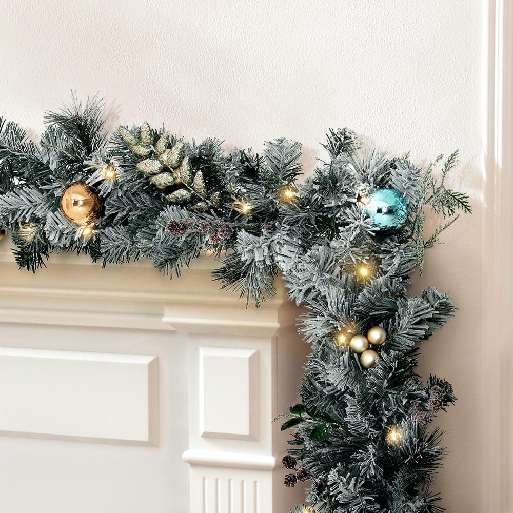 Jingle Jollys Occasions > Christmas > Outdoor Decorations & Lights Jingle Jollys 2.7m Christmas Garland with LED Lights Snowy Decoration Xmas Party