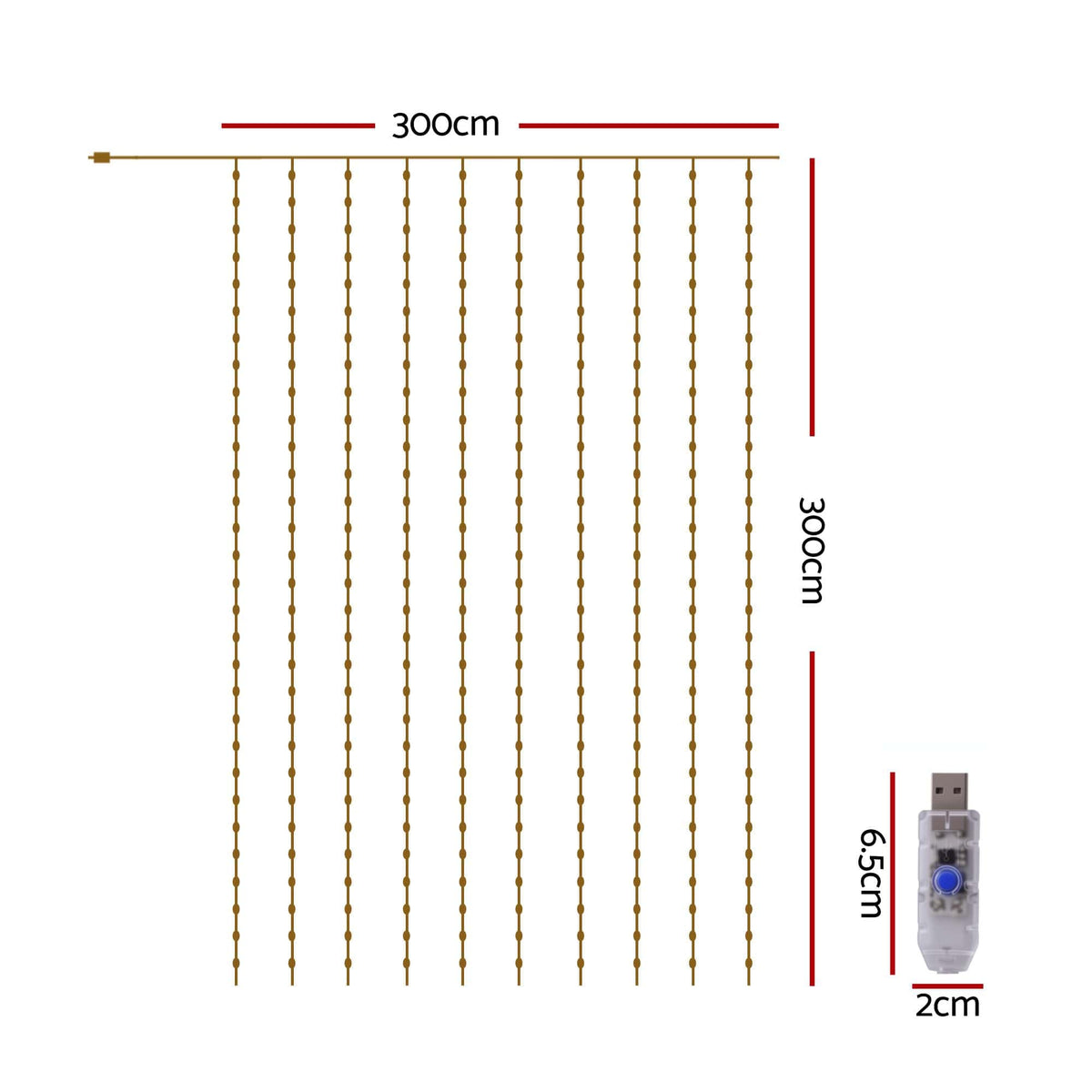 Jingle Jollys Occasions > Christmas > Outdoor Decorations & Lights Jingle Jollys 3X3M Christmas Lights Curtain String Light 300 LED Warm White