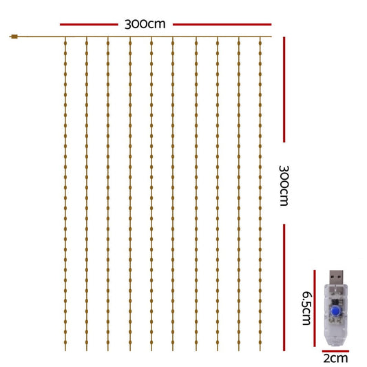 Jingle Jollys Occasions > Christmas > Outdoor Decorations & Lights Jingle Jollys 3X3M Christmas Lights Curtain String Light 300 LED Warm White
