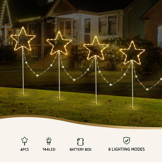 Jingle Jollys Occasions > Christmas > Outdoor Decorations & Lights Jingle Jollys 4 PCS Christmas Lights Path Ground Light Garden Decorations 144 LED