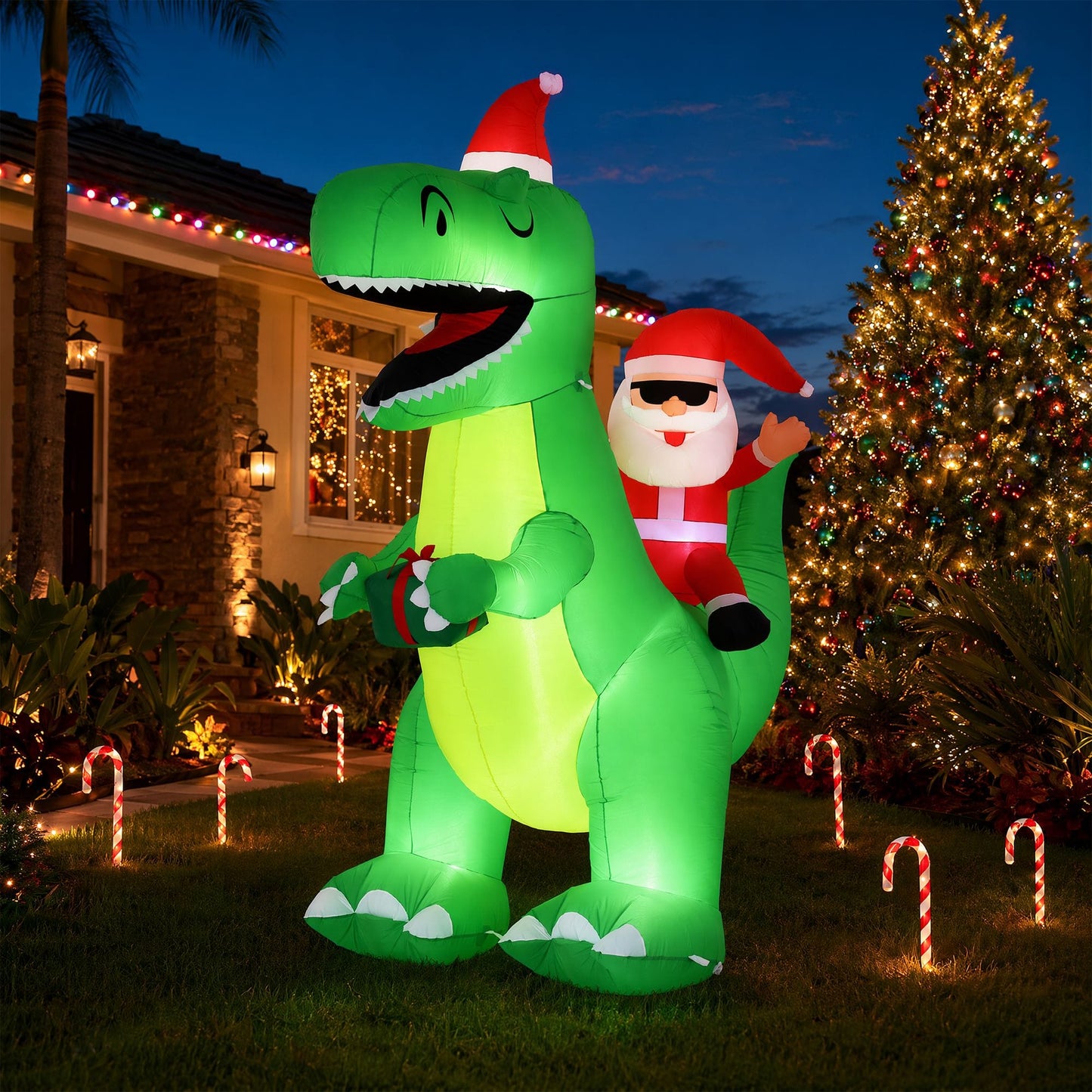 Jingle Jollys Occasions > Christmas > Outdoor Decorations & Lights Jingle Jollys Christmas Inflatable Dinosaur 2.5M Illuminated Decorations