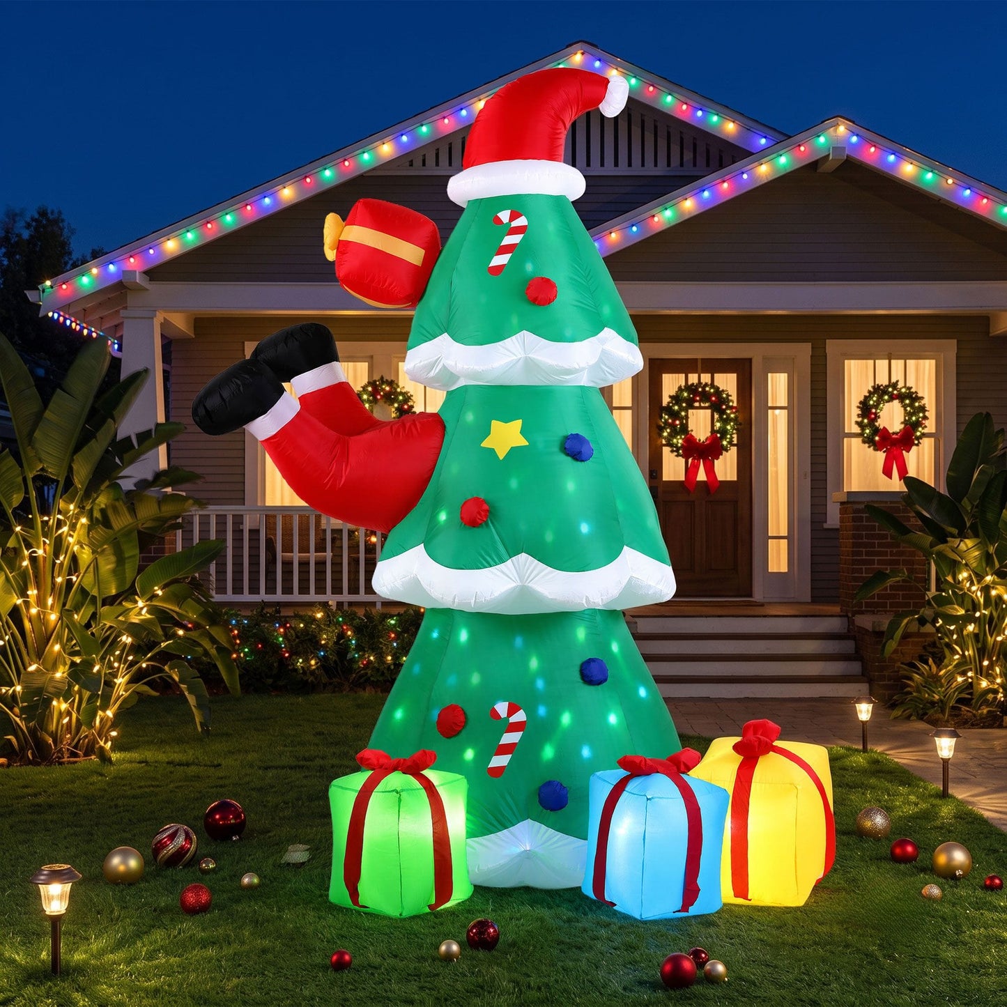 Jingle Jollys Occasions > Christmas > Outdoor Decorations & Lights Jingle Jollys Christmas Inflatable Santa Tree 2.5M Height Flashing Light Decorations Illuminated