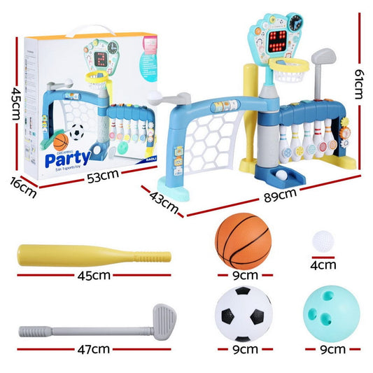 Keezi Baby & Kids > Baby & Kid's Toys > Activity Toys Keezi Kids Basketball Hoop Stand Bowling Baseball Golf Game Sports Toys Set Blue