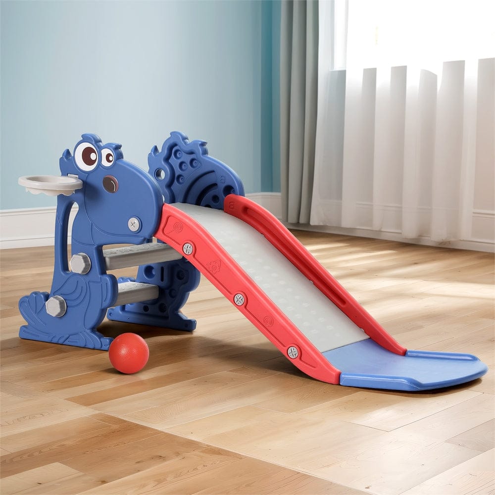 Keezi Baby & Kids > Baby & Kid's Toys > Outdoor Play Equipment Keezi Kids Slide Set Basketball Hoop Outdoor Playground Toy Dragon 90cm Blue