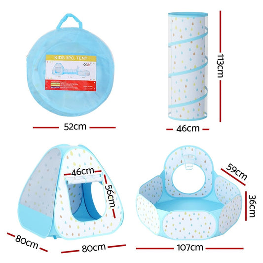 Keezi Baby & Kids > Baby & Kid's Toys > Pretend Play Keezi Kids Play Tent Pop Up Playhouse Ball Pit Tunnel Basketball Hoop Blue