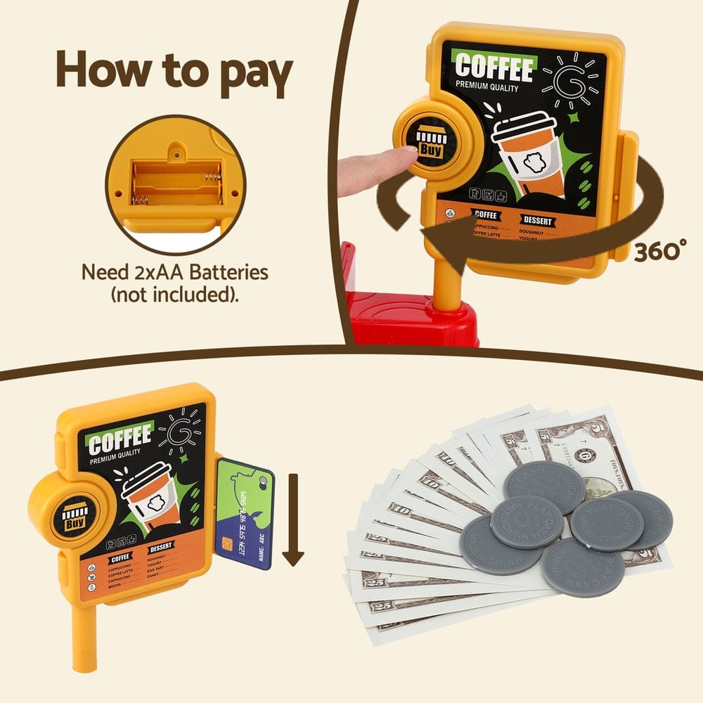 Keezi Baby & Kids > Baby & Kid's Toys > Pretend Play Keezi Kids Pretend Role Play Toy Coffee Shop with Coffee Maker Machine Play Money Food Tea Party Set