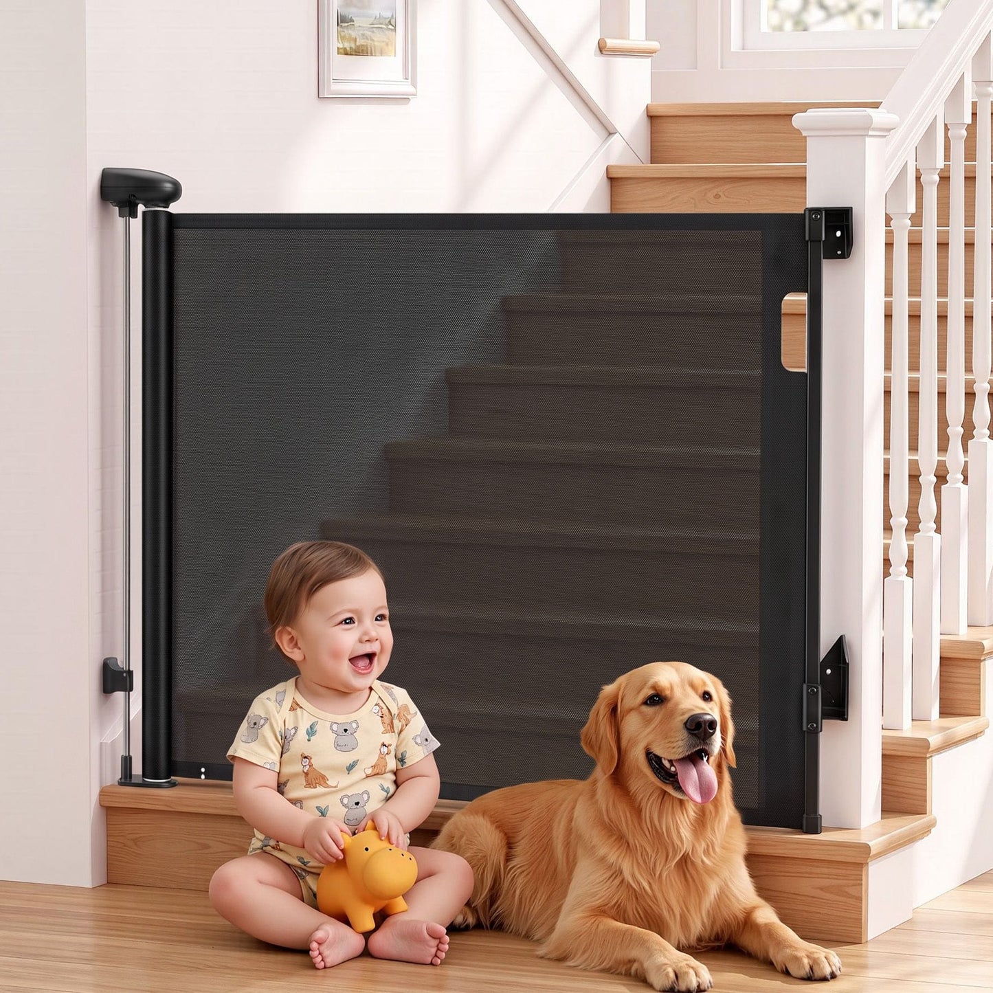 Keezi Baby & Kids > Gates & Playpens > Safety Gates & Safety Accessories Keezi Retractable Gate Baby Gate Pet Safety Fence Extends up to 140cm Black
