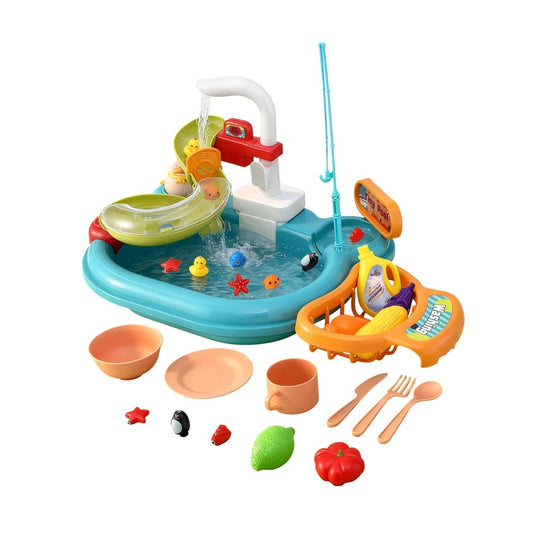 Keezi Kids Baby & Kids > Baby & Kid's Toys > Pretend Play Keezi Kids Pretend Play Kitchen Sink with Faucet Floating Fishing Toys Play food