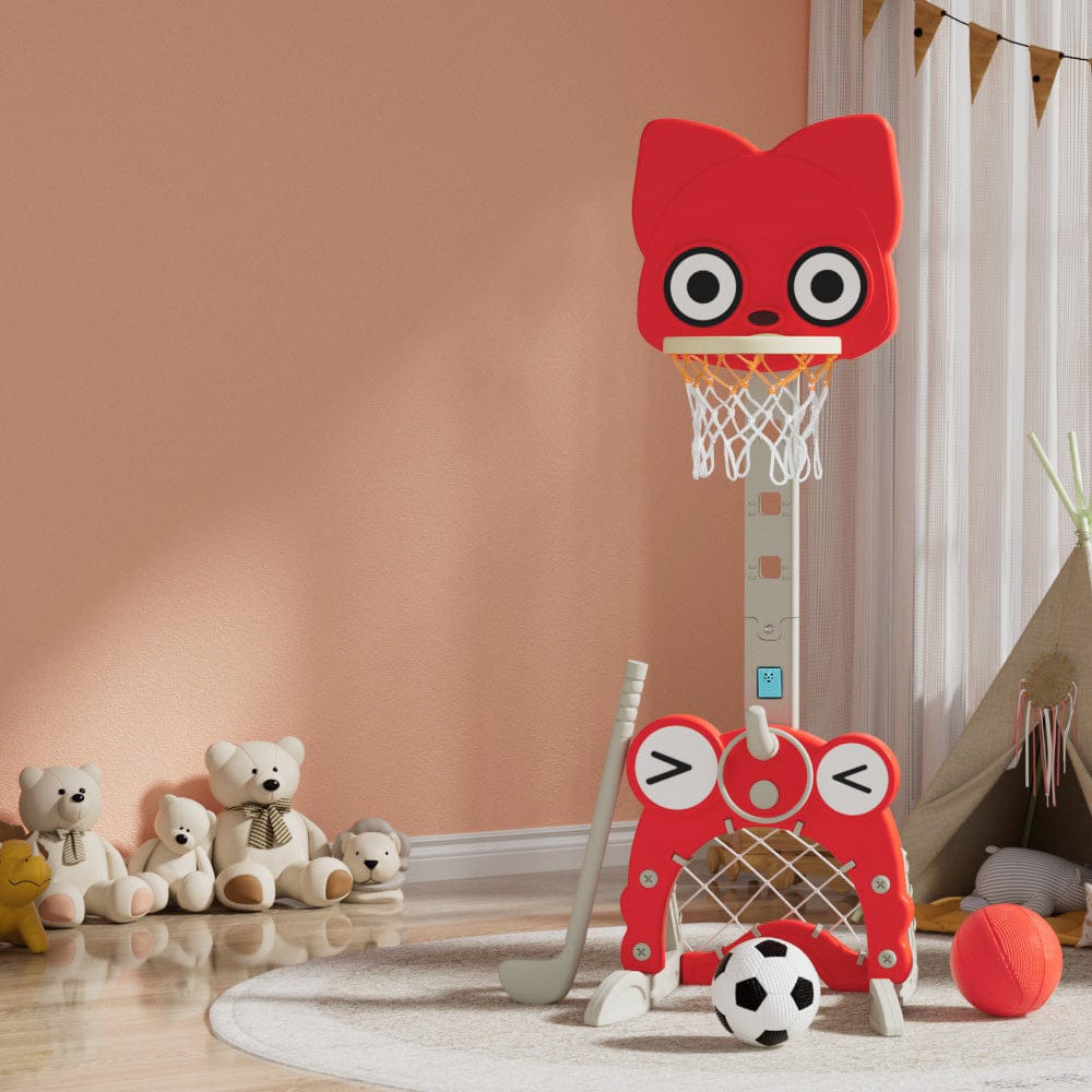 Keezi Sports & Fitness > Ball Sports > Basketball & Basketball Accessories Keezi Kids Basketball Hoop Stand Adjustable 5-in-1 Sports Center Toys Set Red