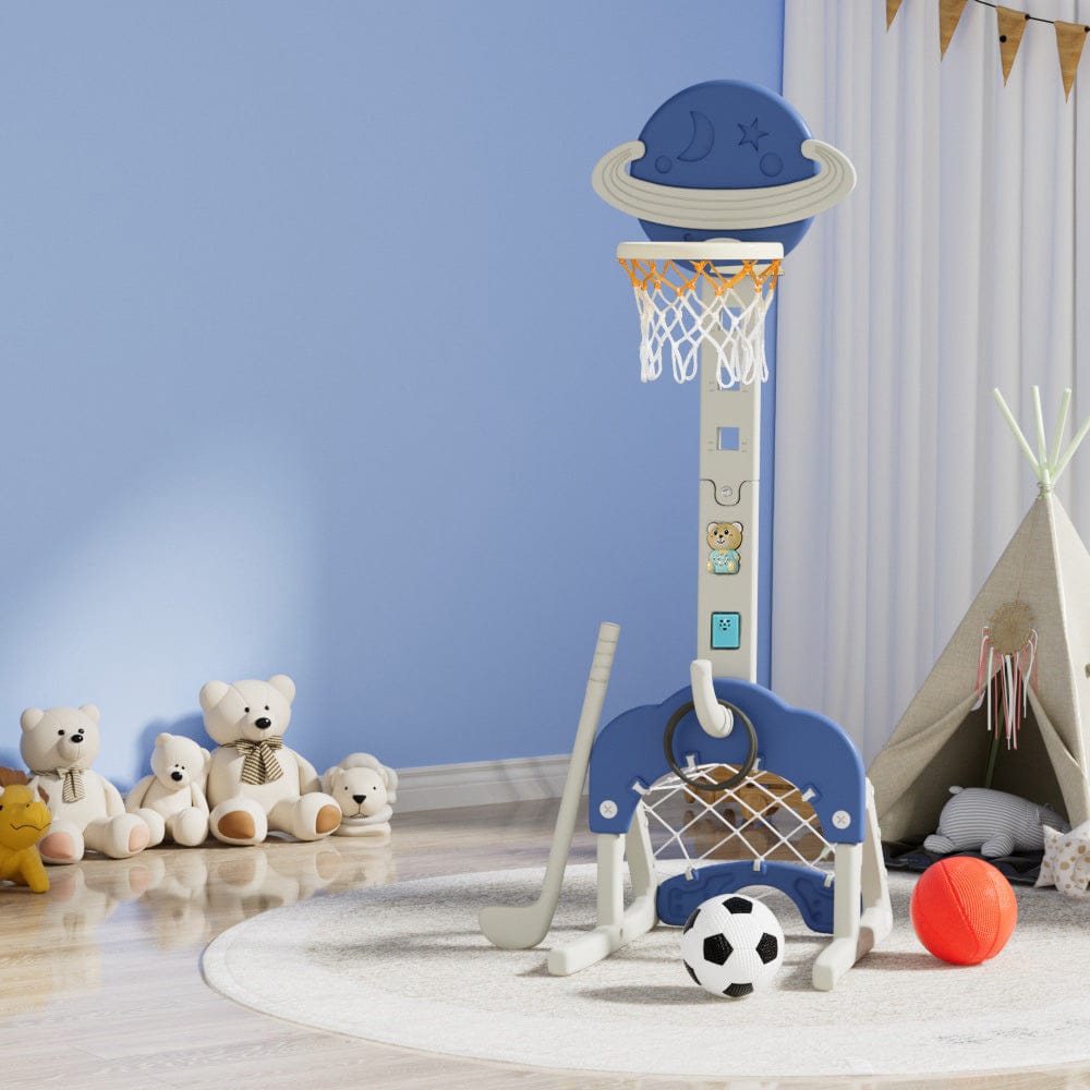 Keezi Sports & Fitness > Ball Sports > Basketball & Basketball Accessories Keezi Kids Basketball Hoop Stand Adjustable 6-in-1 Sports Center Toys Set Blue