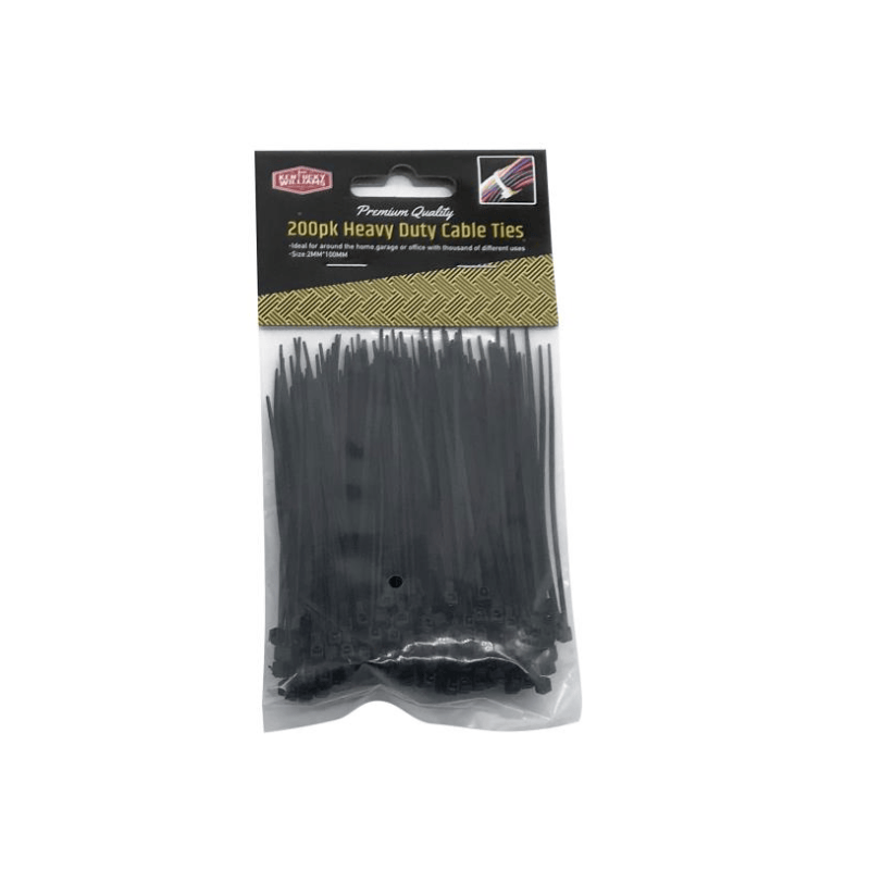 Kentucky Williams 200 Heavy Duty Cable Tie Zip Ties Plastic UV Stabilized Bulk Black 100mm x 2mm