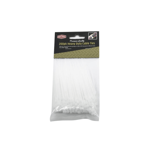 Kentucky Williams 200 Heavy Duty Cable Tie Zip Ties Plastic UV Stabilized Bulk White 100mm x 2mm