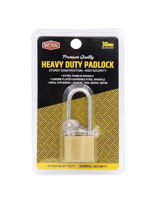 Kentucky Williams Padlock 30mm Heavy Duty Padlock Long Shackle Brass Luggage Lock Cut Resistance + 3 keys
