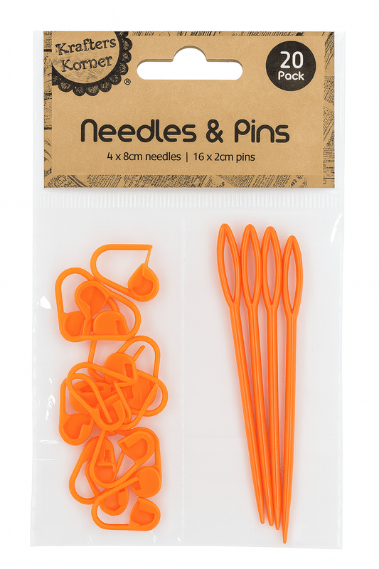 Krafters Korner 20pc Needles Pins Set Plastic Stitch Markers Craft Knitting Crochet Sewing