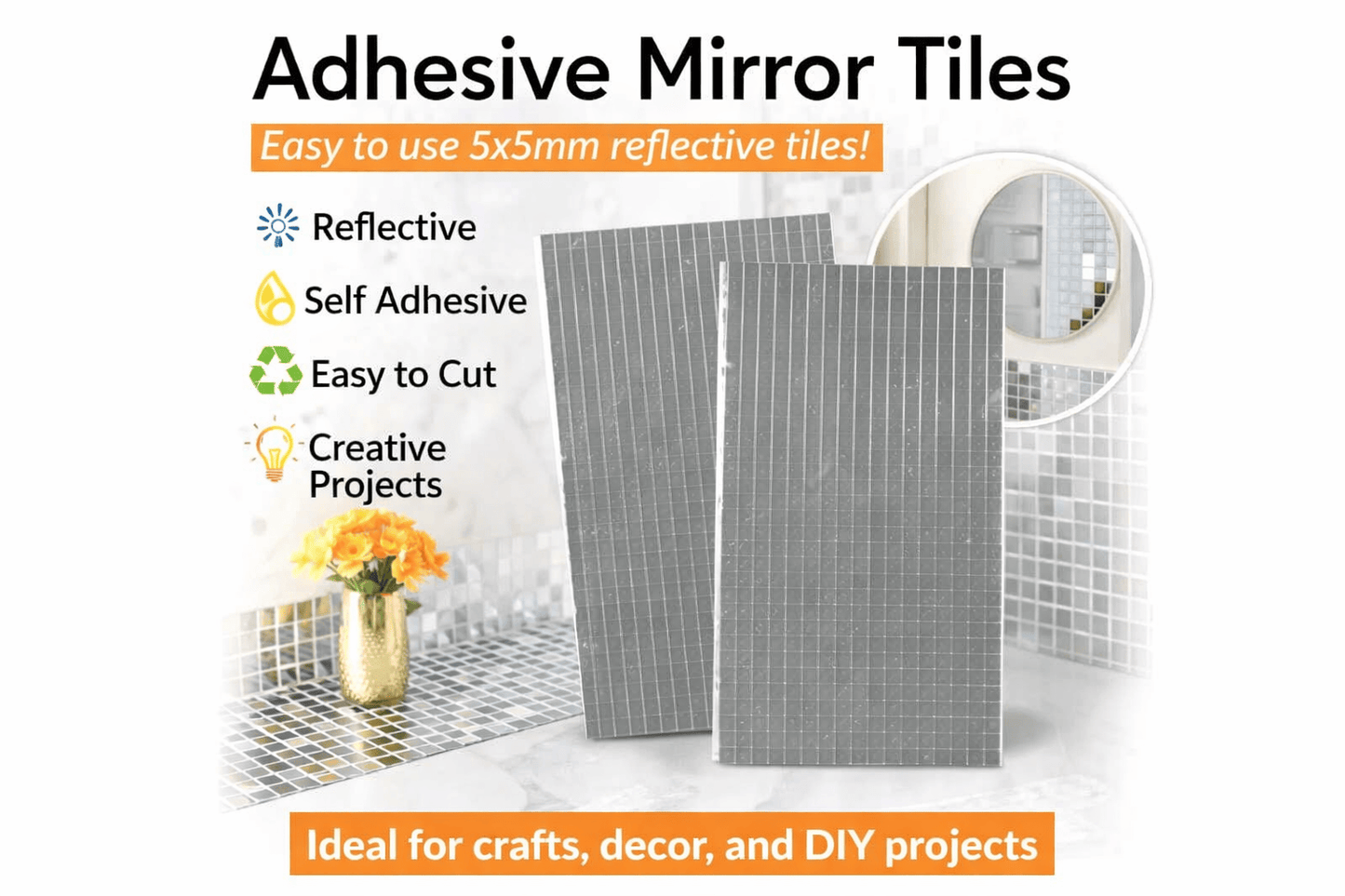 Krafters Korner Home & Garden > Hobbies > Arts & Crafts 2 Sheets 15x11cm Adhseive Mosaic Tiles Mini Square Art Crafts DIY Decorative