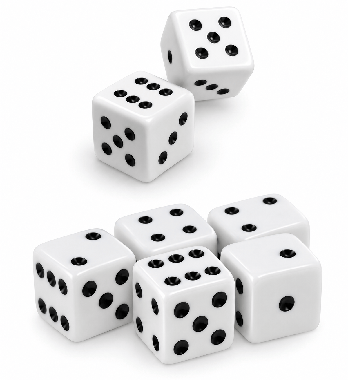 Made 2 party Dice Set of 5 Six Sided Square Opaque 19mm Playing Dice White with Black Pip Die