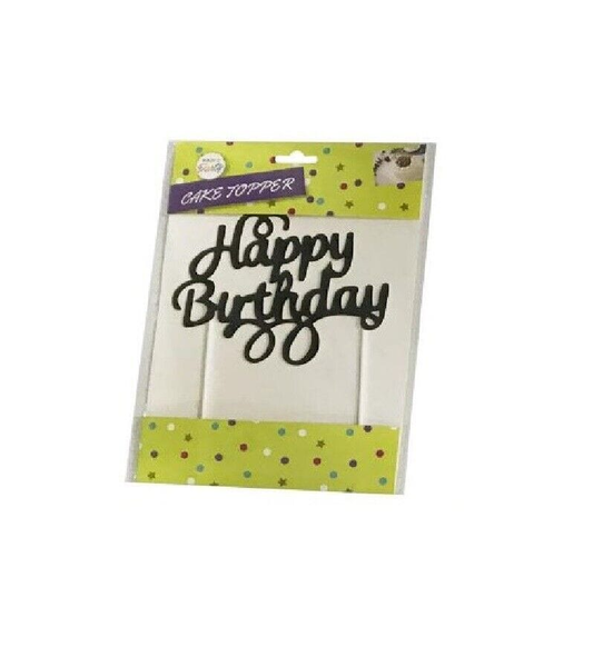 Party Black Happy Birthday Cake Topper Glitter Party Decorations Silver Black Gold