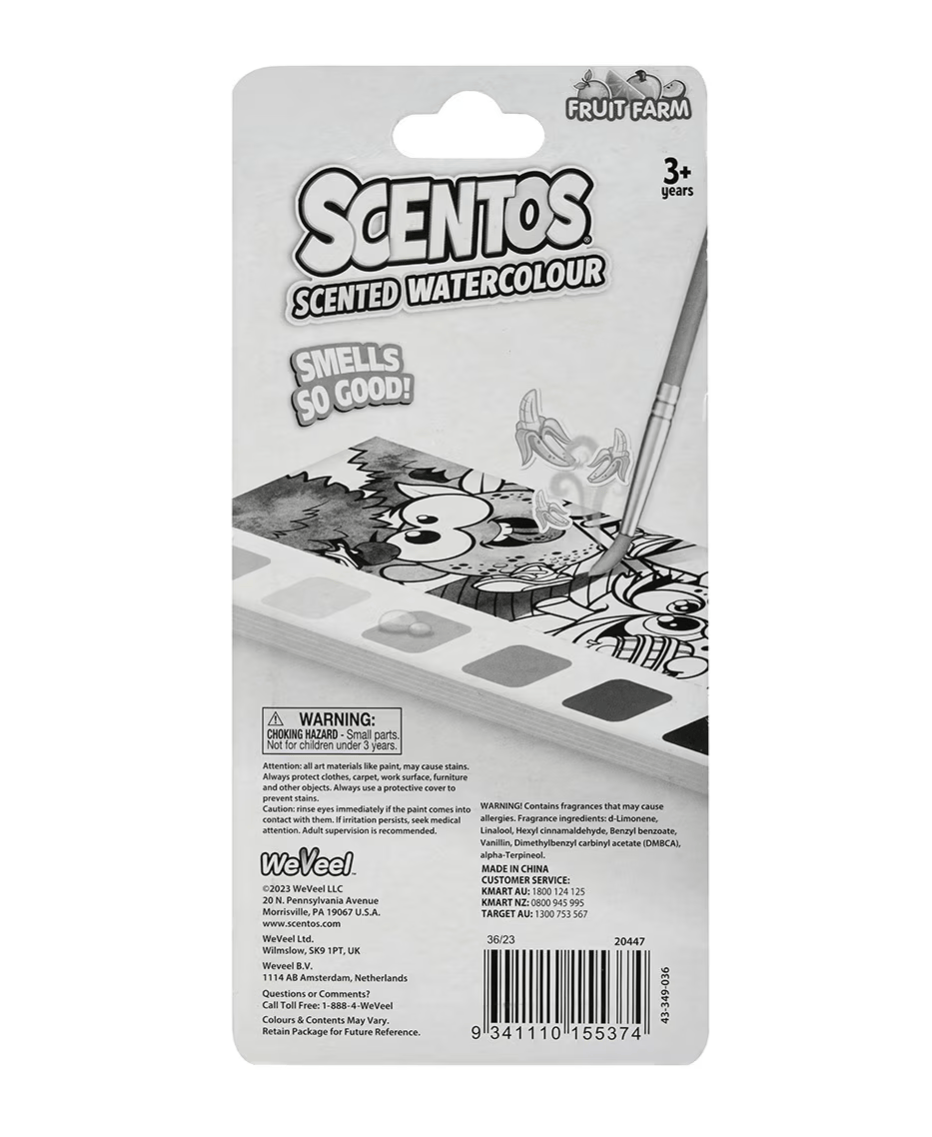 Scentos 10 Sheets Scentos Scented Watercolour Paint Brush Craft School Fruit Farm