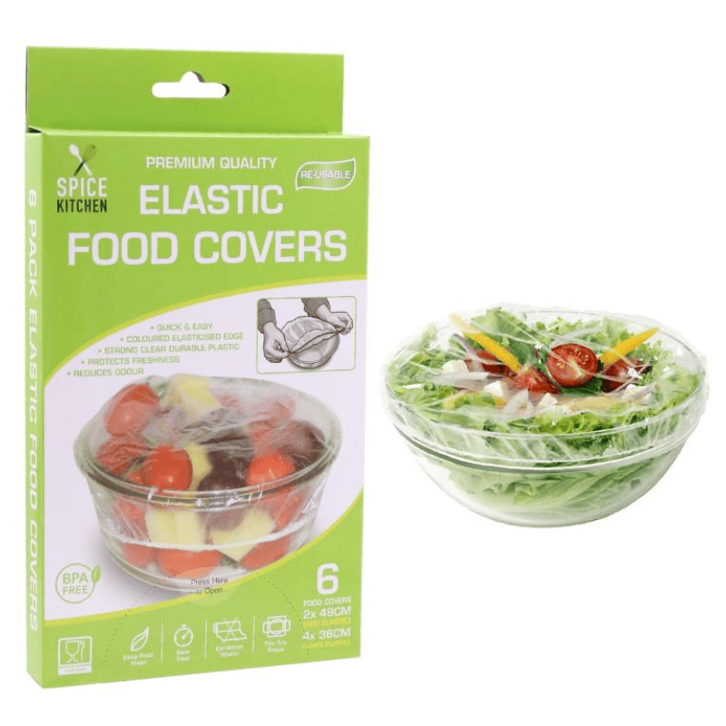 Spice Kitchen 6 Pack Elastic Food Cover Plastic Bowl Plate BBQ Picnic Covers Durable Reusable