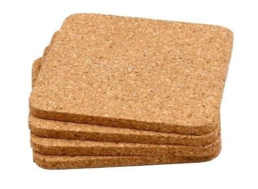 Spice kitchen Coasters 4x Square Cork Look Coasters Holder Cup Mats Pad Drinks Table Glasses Coffee