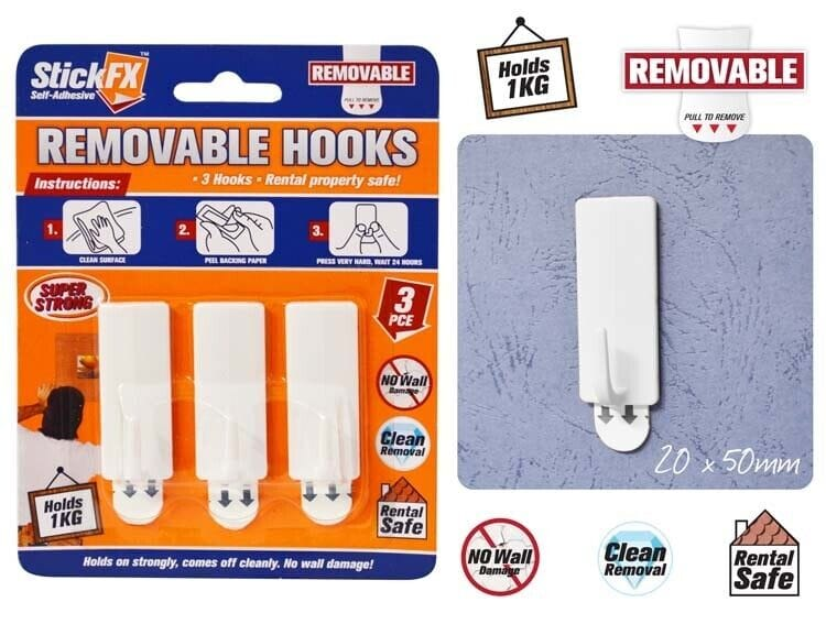 StickFX 3 Removable Hooks Hanger Self Adhesive Clip Wall Window Stick Clips 1Kg