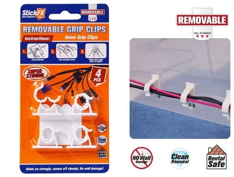StickFX 4x Cable Clips Removable Clamp Adhesive Cord Management Wire Holder Organizer
