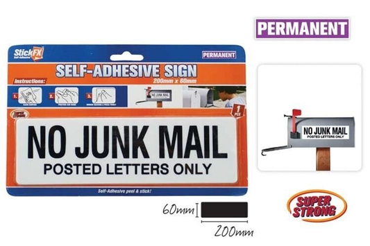 StickFX White No Junk Mail Sign Door Warning Notice Home Office Shop Business Sticker