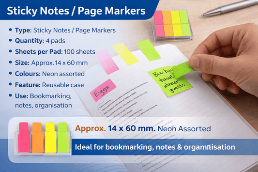 Stuk Sticky notes 4 Neon Pads with Case Sticky Note Page Book Marking 14x60mm 100 Sheets Stickers