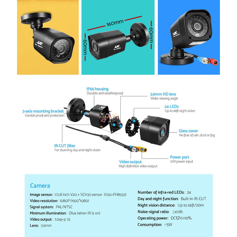 UL-Tech Electronics > Business & Home Security > Security Cameras & Accessories UL-tech CCTV Security System 4CH DVR 4 Cameras 1080p