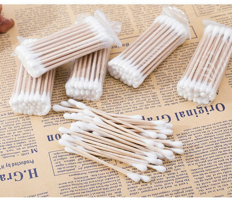 Unbranded 100 Pieces Disposable Double Tip Swab Cotton Buds Makeup Applicator Wooden Swabs