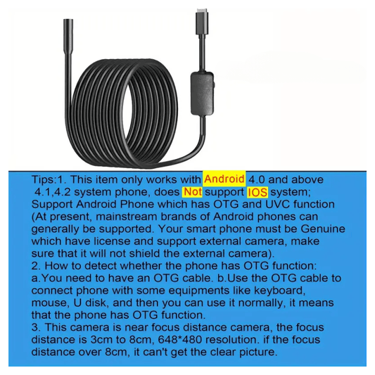 Unbranded 2M Waterproof Soft Wire 7mm Endoscope Camera Android Type-C USB Inspection