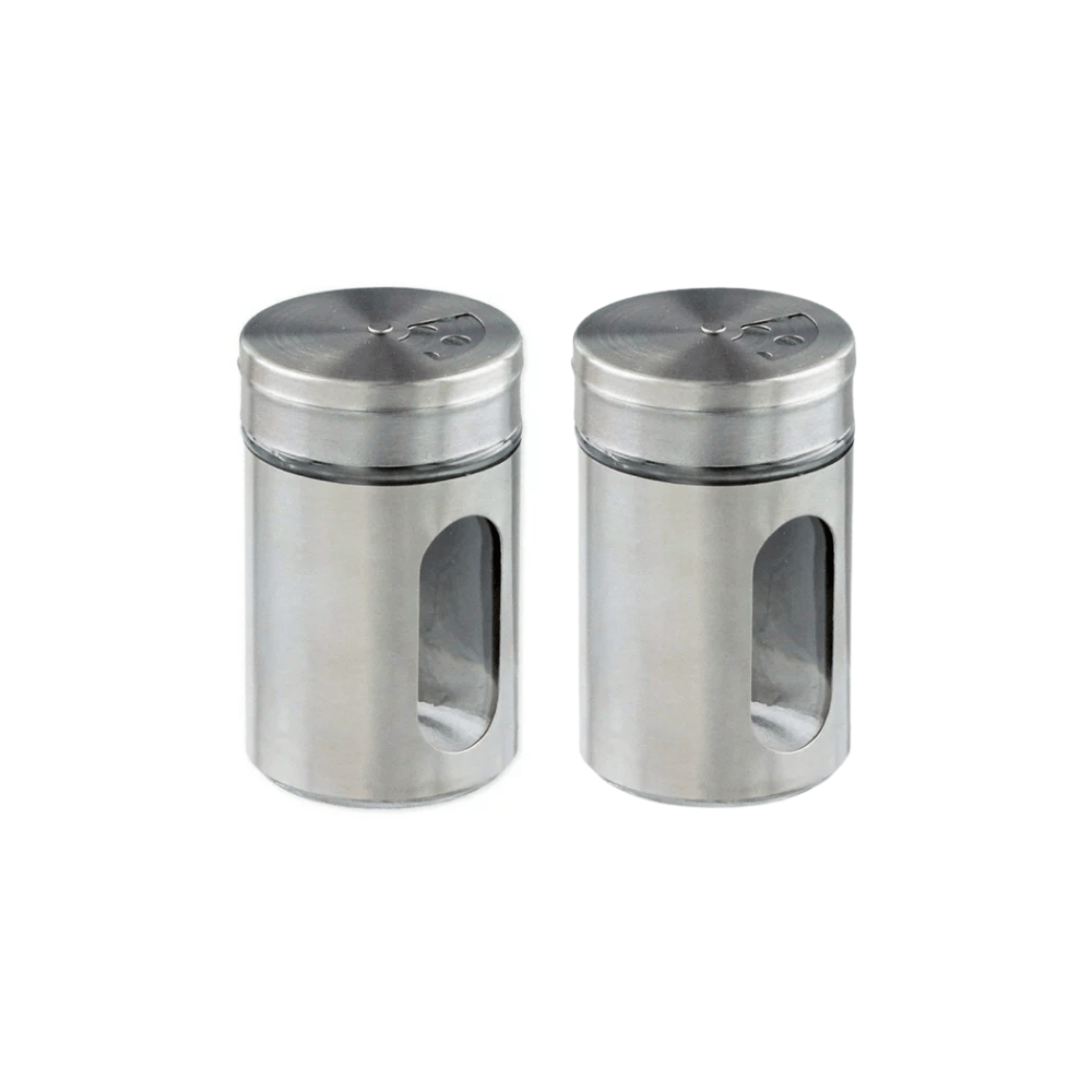 Unbranded 2x Stainless Steel Glass Salt and Pepper Storage Jar Set W/ Shaker Pour Holes