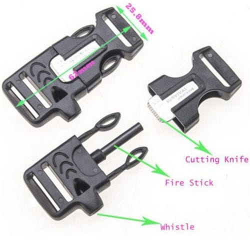 Unbranded Backpack Black Quick Release Buckle Bracelet Para cord Survival Whistle Fire