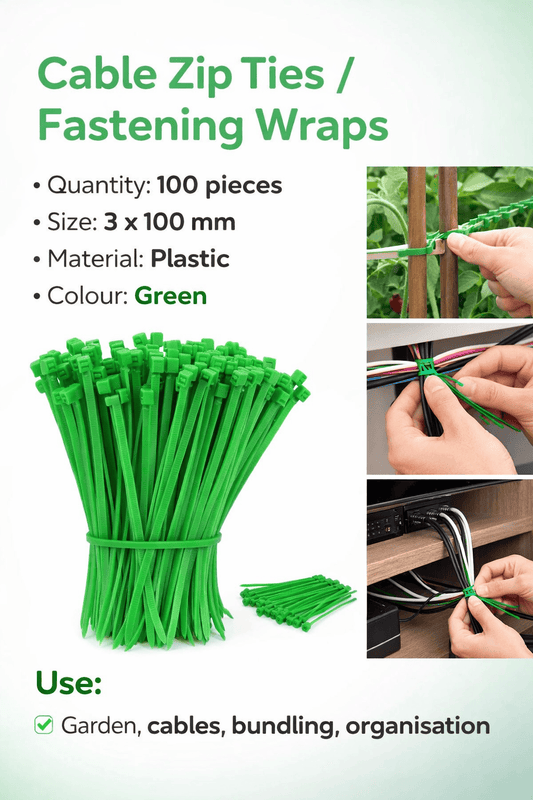 Unbranded Cable ties 100 Pcs Green Plastic Cable Zip Tie Fasten Wrap 3x100mm Garden Tree