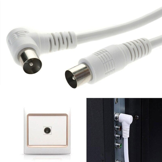 Unbranded/Generic Right Angle Plug White TV Antenna Cable Flylead Cord Coax Lead PAL Male 1.5M