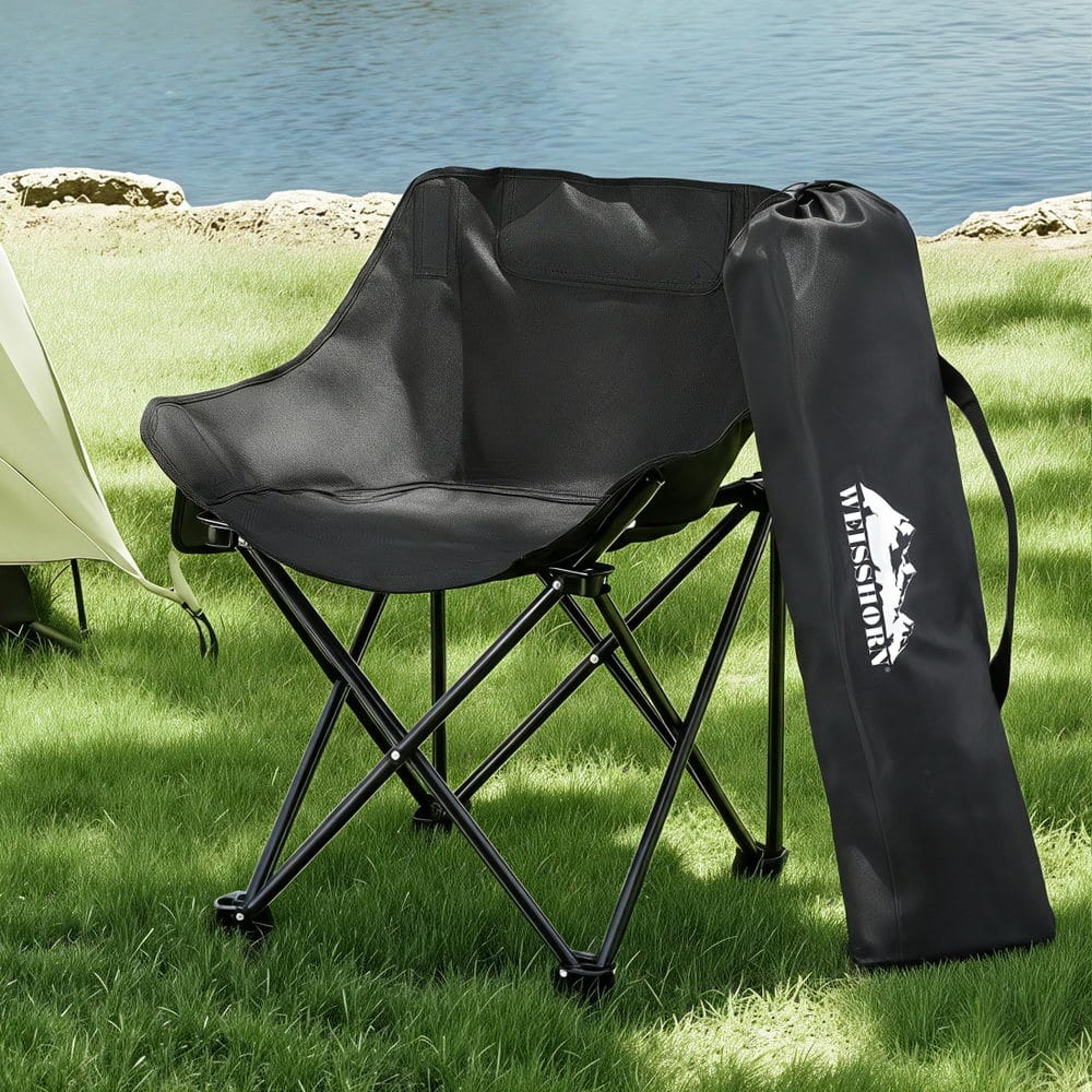Weisshorn Outdoor Recreation > Camping > Camp Furniture Weisshorn Folding Camping Moon Chair Portable Seat Weight Capacity 120KG Black