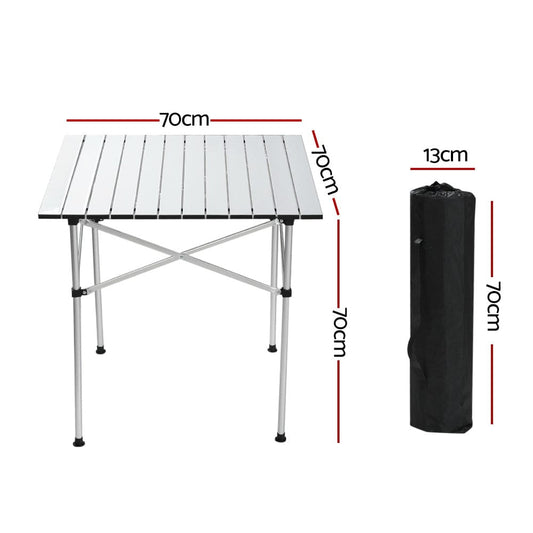 Weisshorn Outdoor Recreation > Camping > Camp Furniture Weisshorn Folding Camping Table 70CM Roll Up Outdoor Picnic BBQ Aluminium Desk