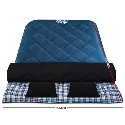 Weisshorn Outdoor Recreation > Camping > Sleeping Bags Weisshorn Sleeping Bag Double Pillow Thermal Camping Hiking Tent Blue -10°C
