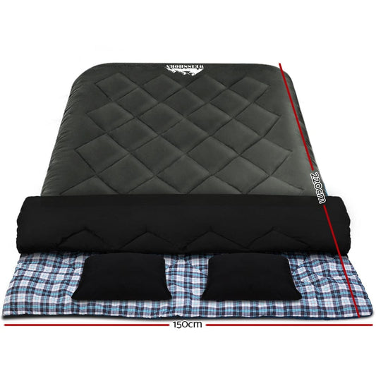 Weisshorn Outdoor Recreation > Camping > Sleeping Bags Weisshorn Sleeping Bag Double Pillow Thermal Camping Hiking Tent Grey -10°C