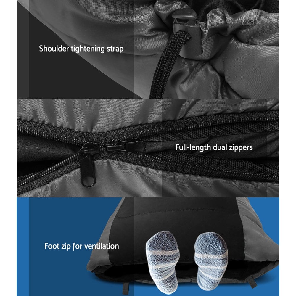 Weisshorn Outdoor Recreation > Camping > Sleeping Bags Weisshorn Sleeping Bag Single Thermal Camping Hiking Tent Black -20°C