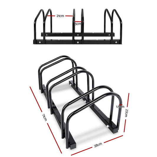 Weisshorn Sports & Fitness > Bikes & Accessories > Bicycle Stands & Storage Weisshorn 3 Bike Stand Rack Bicycle Storage Floor Parking Holder Cycling Black