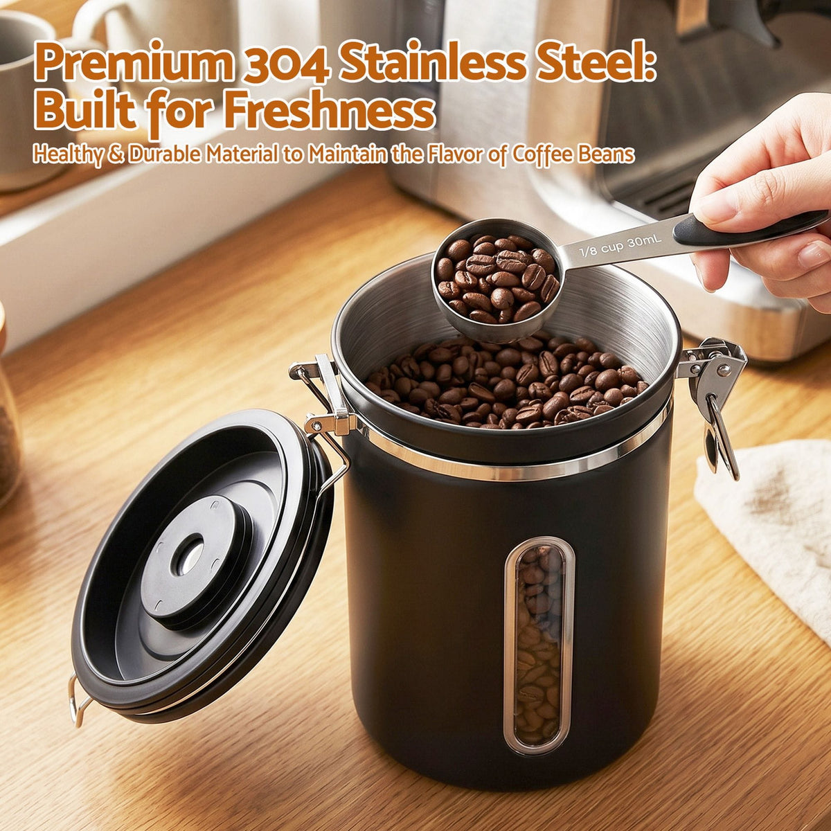 5-Star Chef Appliances > Kitchen Appliances > Coffee Machines & Accessories 5-Star Chef 1.8L Stainless Steel Coffee Bean Storage Container Coffee Canister