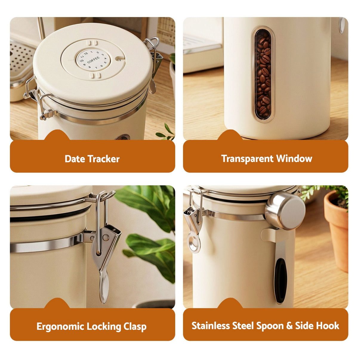 5-Star Chef Appliances > Kitchen Appliances > Coffee Machines & Accessories 5-Star Chef 1.8L Stainless Steel Coffee Bean Storage Container Coffee Canister