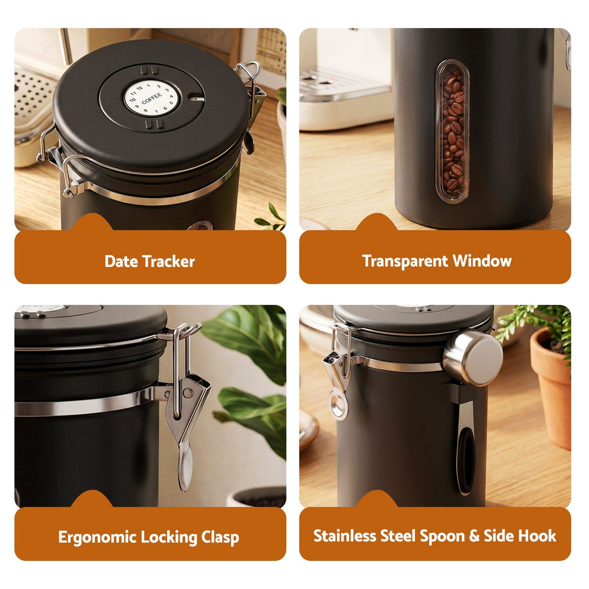 5-Star Chef Appliances > Kitchen Appliances > Coffee Machines & Accessories 5-Star Chef 1.8L Stainless Steel Coffee Bean Storage Container Coffee Canister