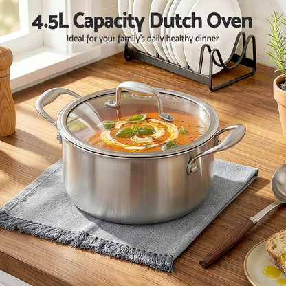 5-Star Chef Appliances > Kitchen Appliances > Kitchen Appliance Accessories 5-Star Chef 4.5L 24cm Stainless Steel Dutch Oven Pot with Lid and Stay-Cool Handle